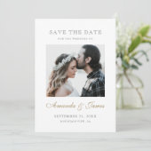 Eenvoudige Elegante Gouden Script Foto Uitnodiging (Staand voorkant)