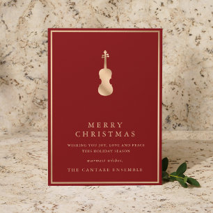 Eenvoudige Elegante Gouden Viool Muzikale Kerstmis Feestdagenkaart