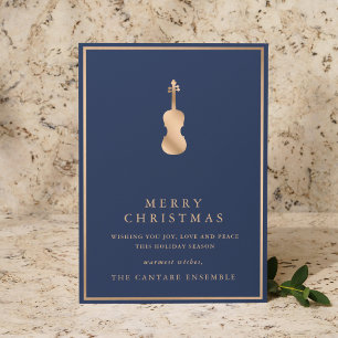 Eenvoudige Elegante Gouden Viool Muzikale Kerstmis Feestdagenkaart