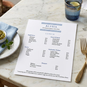 Eenvoudige Elegante Griekse Restaurant Lunchkaart Menu