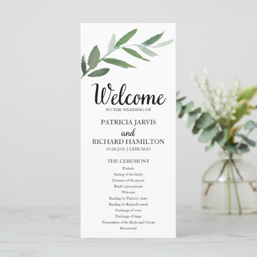 Eenvoudige elegante groen bruiloft programma's (Staand voorkant)