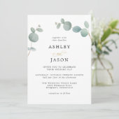 Eenvoudige elegante groen Eucalyptus laat bruiloft Kaart (Staand voorkant)