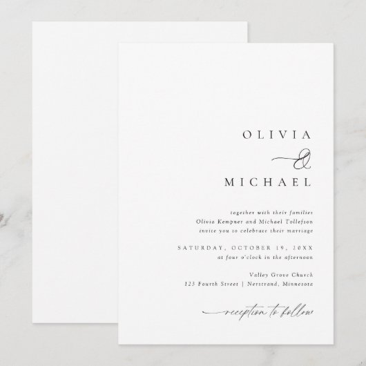 Eenvoudige elegante handschrift bruiloft kaart (Voorkant / Achterkant)