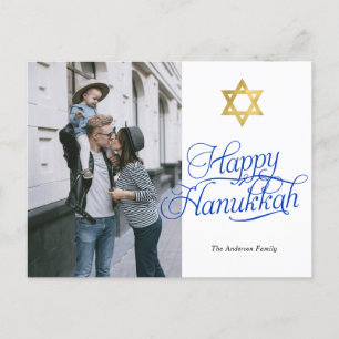 Eenvoudige elegante Happy Hanukkah familiefoto Briefkaart