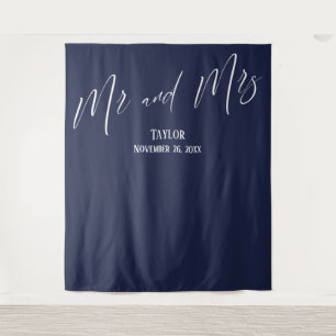 Eenvoudige Elegante Heer en Mevrouw Navy Foto Acht Wandkleed