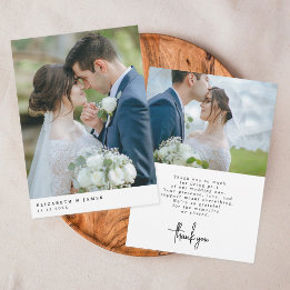 Eenvoudige Elegante Huwelijkskaart Met Twee Foto's Bedankkaart