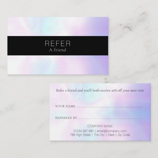 Eenvoudige elegante irdescent aanbevelingskaartje (Voorkant / Achterkant)