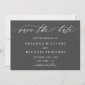 Eenvoudige Elegante Kalligrafie Grijze Bruiloft Save The Date (Voorkant)