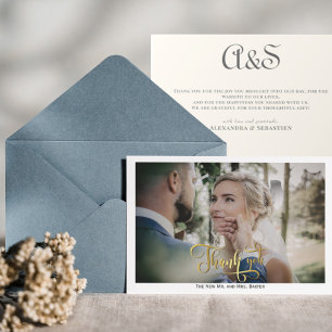 Eenvoudige Elegante Kalligrafie Monogram Bruiloft  Bedankkaart