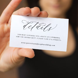 Eenvoudige elegante kalligrafie trouwdetails informatiekaartje