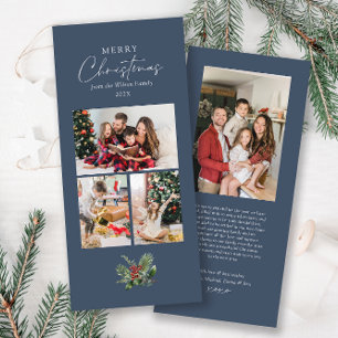 Eenvoudige Elegante Kerst Botanische 3 Fotocollage Feestdagenkaart