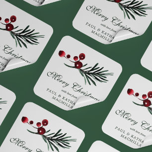 Eenvoudige elegante kerst Waterverf Botanisch Vierkante Sticker