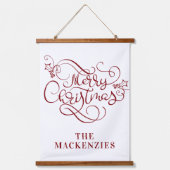 Eenvoudige elegante kerstnaam rood wit hangend wandkleed (Voorkant)