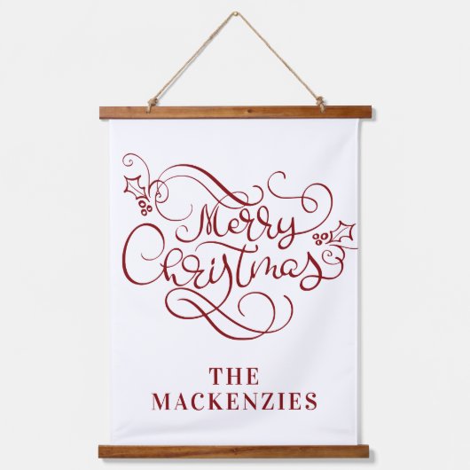 Eenvoudige elegante kerstnaam rood wit hangend wandkleed (Voorkant)