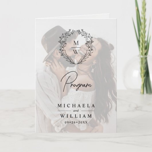 Eenvoudige elegante krans 4-foto tekst overlay bru programma (Voorkant)