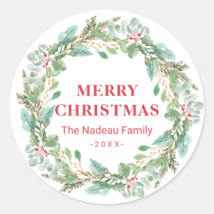 Eenvoudige Elegante krans Vreugde Moderne Kerstmis Ronde Sticker