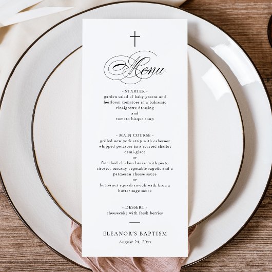 Eenvoudige Elegante Kruiskalligrafie Doop Menu