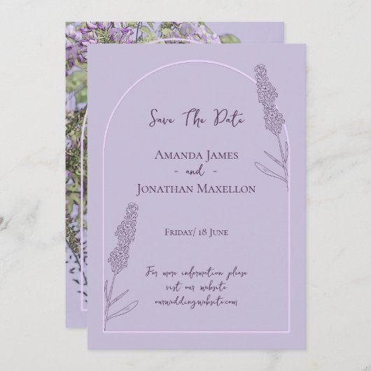 Eenvoudige elegante lavendel bloeit de datum op kaart (Voorkant / Achterkant)