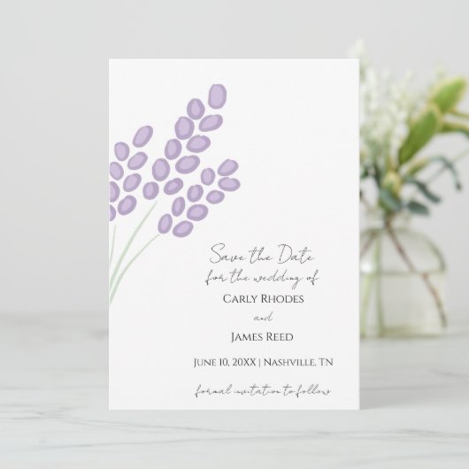 Eenvoudige elegante lavendel Sla de datum uitnodig Save The Date (Staand voorkant)