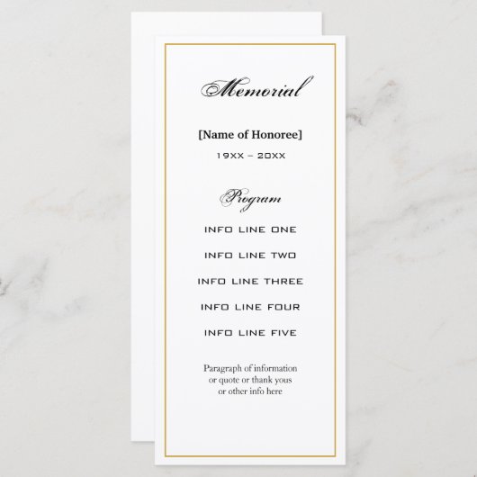 Eenvoudige, elegante Memorial Service Programme Ka Programma (Voorkant / Achterkant)