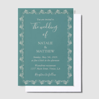 Eenvoudige Elegante Minimalistische Damast Ornamen Vellum Uitnodigingen
