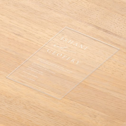 Eenvoudige elegante minimalistische transparante b acryl uitnodigingen (Laagn)