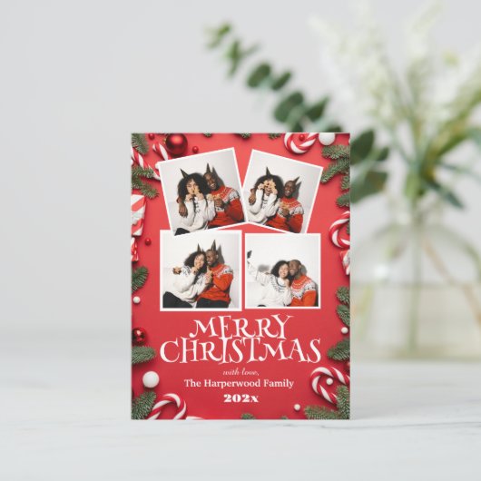 eenvoudige elegante moderne familie kerstfoto feestdagenkaart (Staand voorkant)