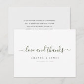 Eenvoudige elegante moderne groene script bruiloft bedankkaart (Voorkant / Achterkant)
