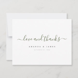 Eenvoudige elegante moderne groene script bruiloft bedankkaart