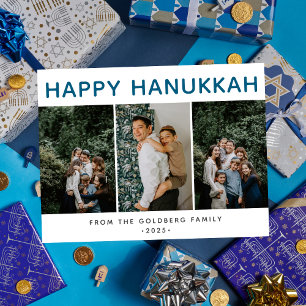 Eenvoudige Elegante Moderne Hanukkah familie 3 fot Feestdagenkaart