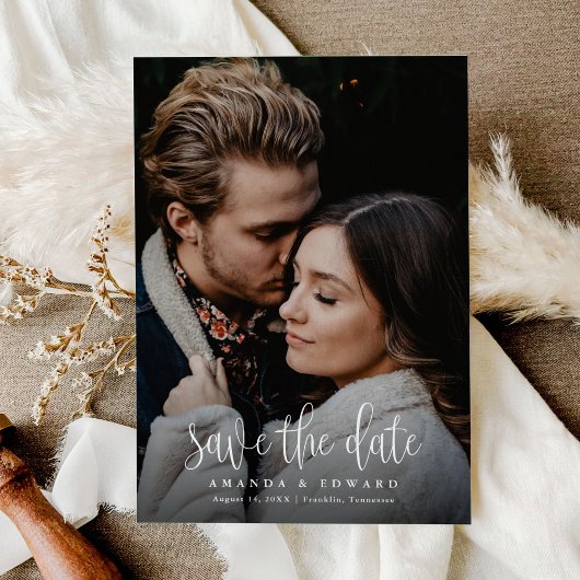 Eenvoudige elegante moderne kalligrafie foto save the date