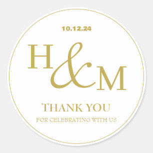 Eenvoudige Elegante Moderne Monogram Trouwdag Ronde Sticker