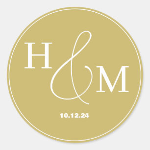 Eenvoudige Elegante Moderne Monogrammed Bruiloft Ronde Sticker