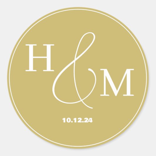 Eenvoudige Elegante Moderne Monogrammed Bruiloft Ronde Sticker (Voorkant)