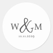 Eenvoudige Elegante Moderne Monogrammed Bruiloft Ronde Sticker (Voorkant)