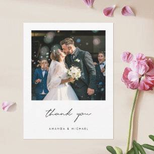 Eenvoudige Elegante Moderne Script Één Fotohuwelij Bedankkaart