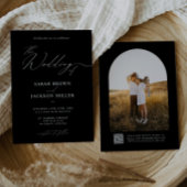 Eenvoudige elegante moderne script QR-code bruilof Kaart