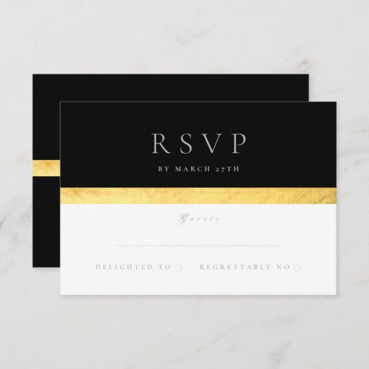 Eenvoudige elegante moderne tweetone gouden bruilo RSVP kaartje (Voorkant / Achterkant)