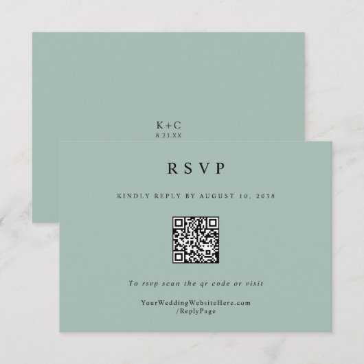 Eenvoudige Elegante Moderne Wijze Groene Huwelijk RSVP Kaartje (Voorkant / Achterkant)