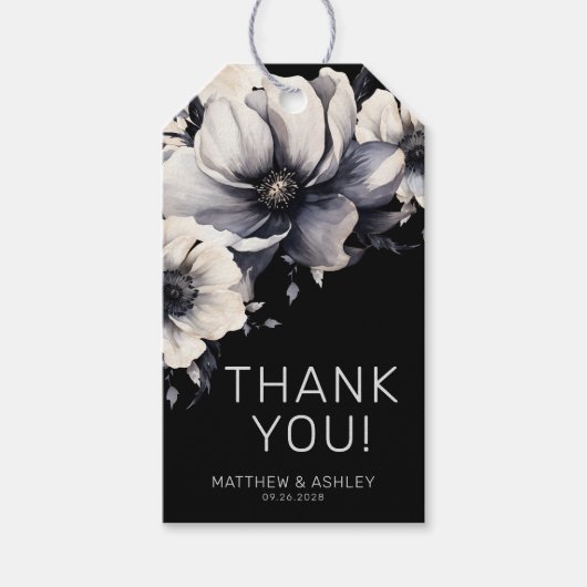 Eenvoudige Elegante Moderne Zwarte Bloem Bruiloft Cadeaulabel (Voorkant)