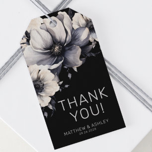 Eenvoudige Elegante Moderne Zwarte Bloemige Bruilo Cadeaulabel