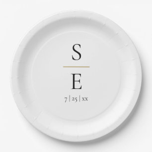 Eenvoudige Elegante Monogram Bruiloft Papieren Bordje