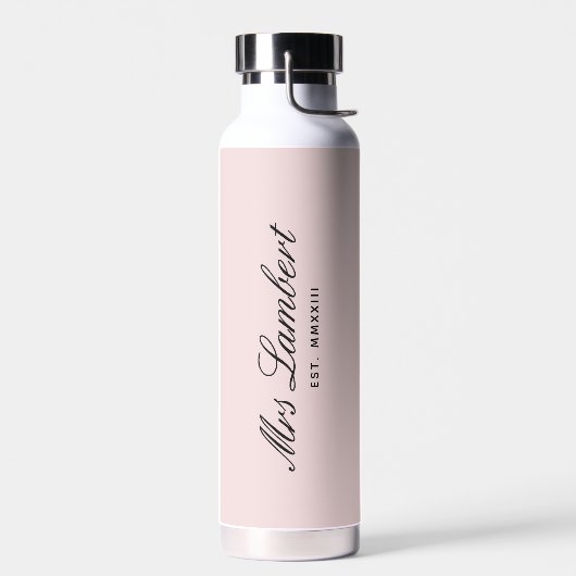 Eenvoudige Elegante Mooie Roze Roos Huwelijk Bruid Waterfles (Links)