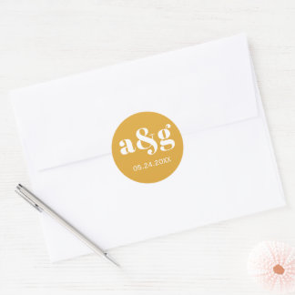 Eenvoudige, elegante mosterdgele bruiloft ronde sticker
