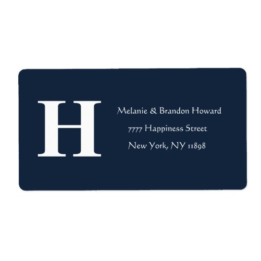 Eenvoudige Elegante Navy Blue Monogram Initiaal re Etiket (Voorkant)