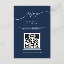 Eenvoudige Elegante Navy Blue QR Code Bruiloft RSV Informatiekaartje
