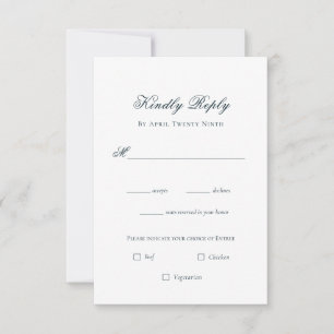 Eenvoudige Elegante Navy & witte bruiloft RSVP Kaa Kaartje