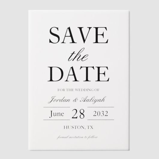 Eenvoudige elegante overlay bruiloft Sla de datum Vellum Uitnodigingen (Voorkant)