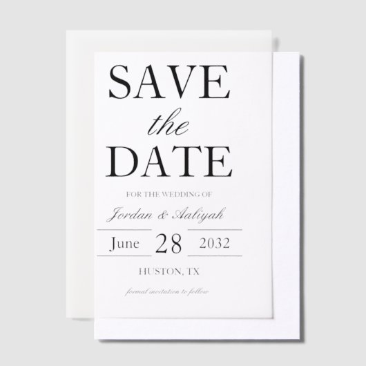 Eenvoudige elegante overlay bruiloft Sla de datum Vellum Uitnodigingen (Offset)