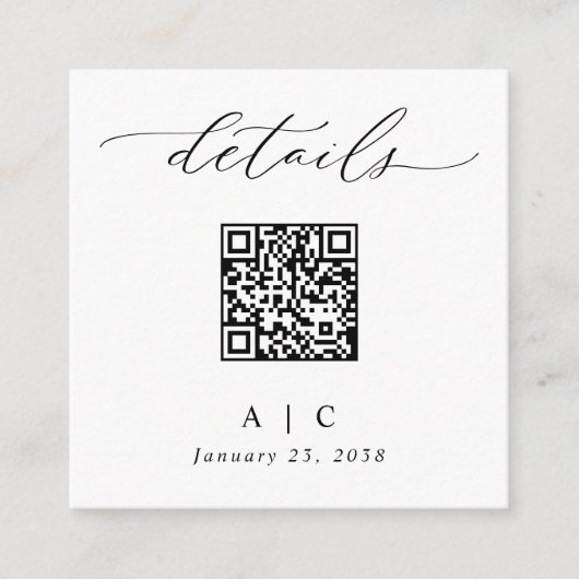 Eenvoudige Elegante QR-Code Bruiloft Details Informatiekaartje (Voorkant)